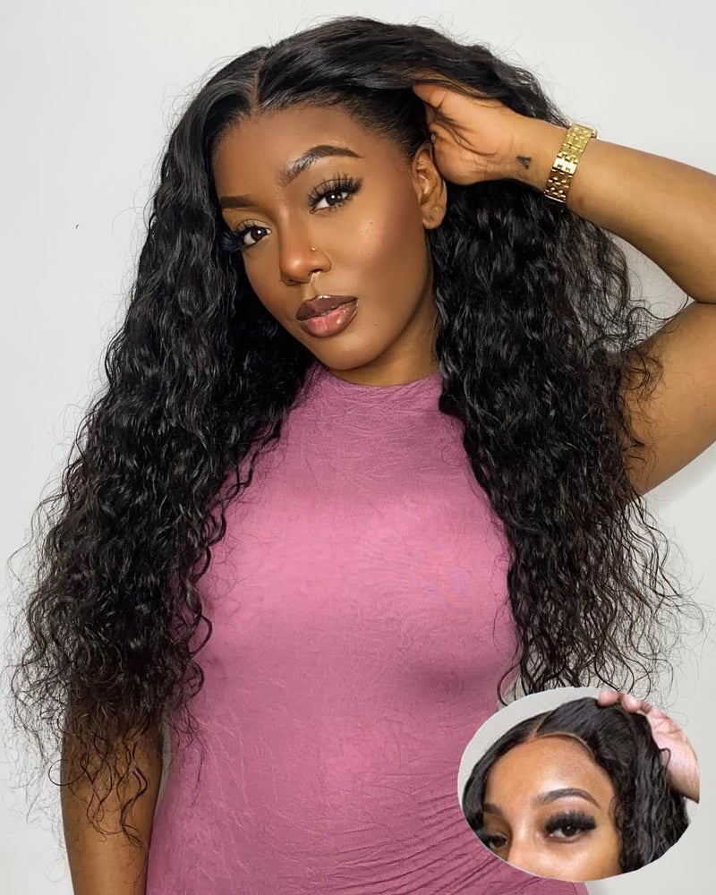 Glueless Wigs Human Hair Deep Wave Wear and Go Glueless Wig for Beginner Pre Plucked Pre Cut Lace Front Wigs 6x4 HD Ready to Wear Lace Closure Wig 200 Density 22 inch